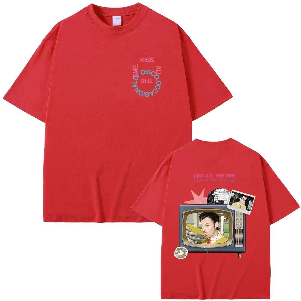 Black Oversized Cotton T-Shirt Featuring Harry Styles Retro TV Collage, "Kiss All The Time" Quote & Disco Ball Print for Devoted Fans