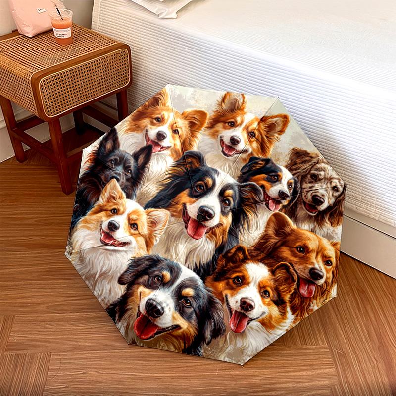 1 шт. Автоматический складной зонт - Узор "Коллаж из собак", Портативная и складная конструкция с 8 спицами, Рождественские и Подарок на День Рождения