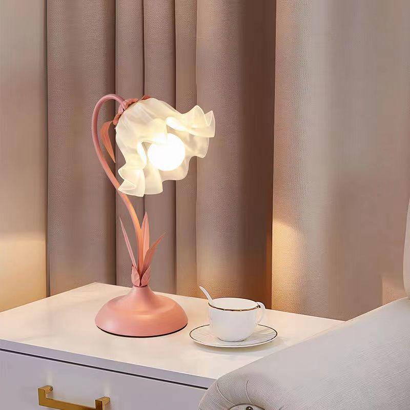Ins Style Floral Bedroom Bedside Lamp for Teens - Eye-Caring Night Light & Study Desk Lamp