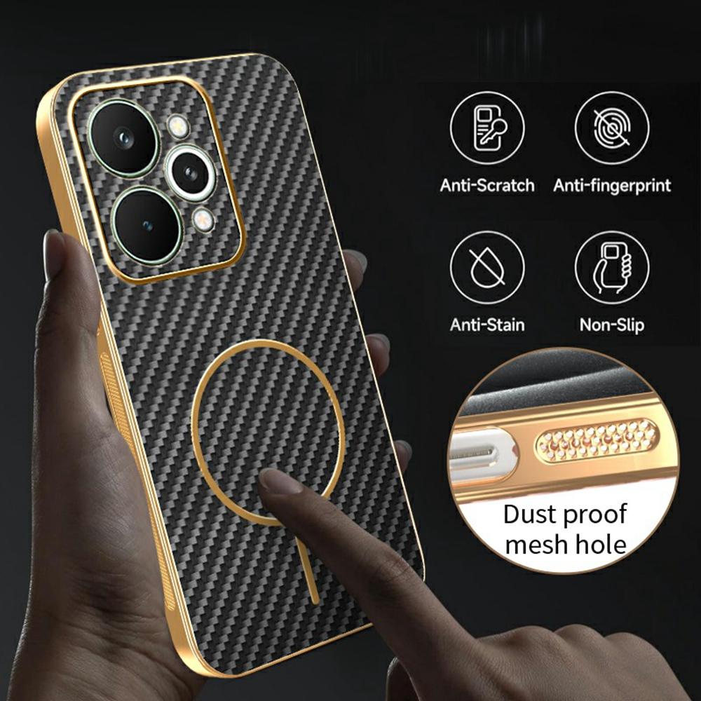 For Realme 15 5G Phone Case Carbon Fiber Textured Electroplated TPU Back Cover