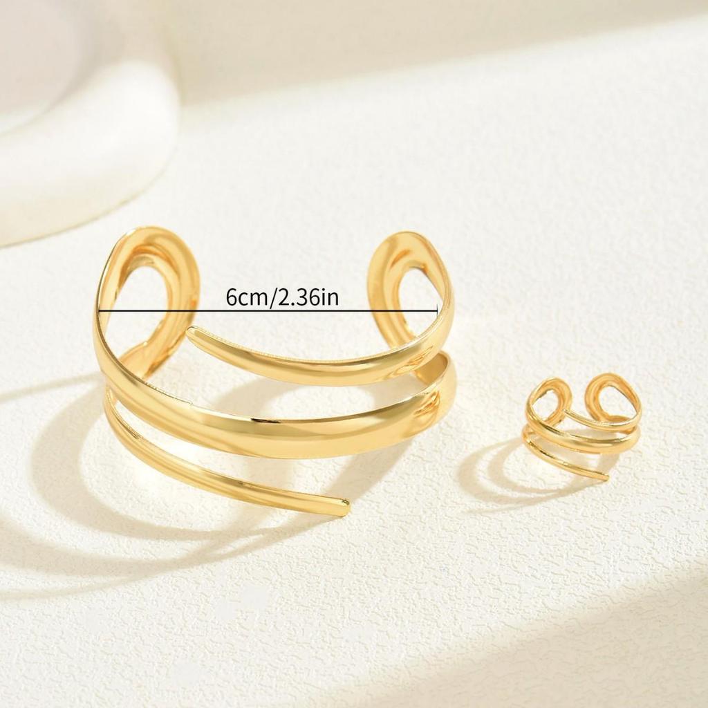 Elegant Geometric Bracelet and Ring Set: Chic Curved Design for Women