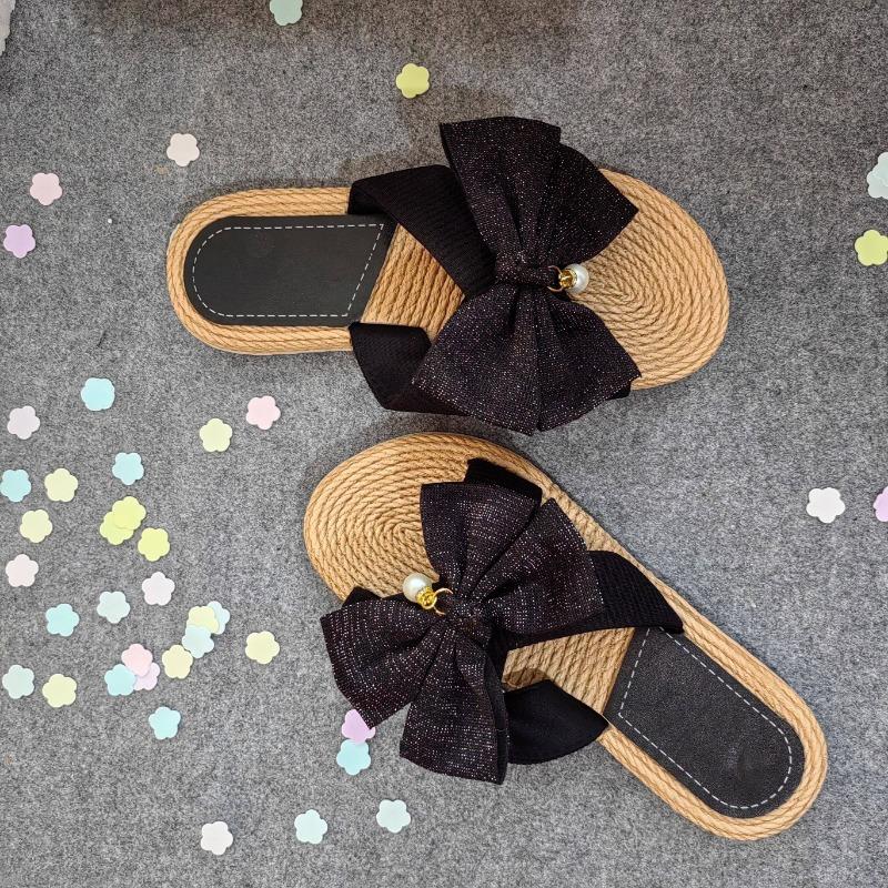 Flat Womens Pearl Faux Bow Slides Fashionable Open Toe Non Slip Shoes Casual Summer Outdoor Slides