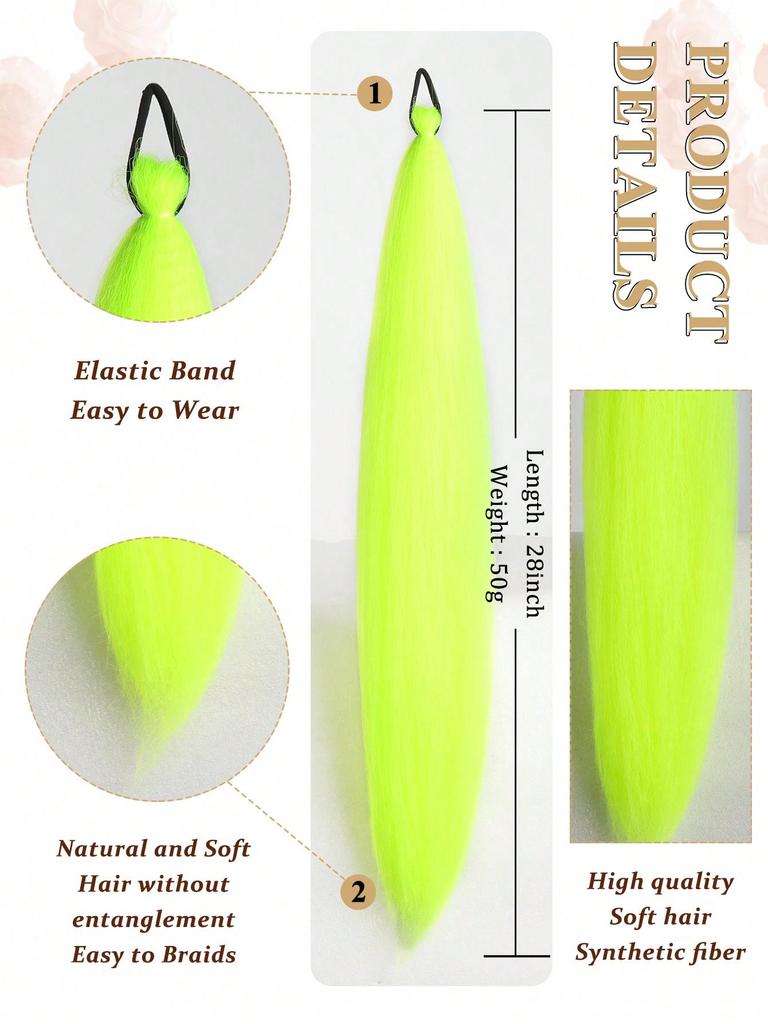 Synthetic Ponytail 1 Pack Braid Extension, Full of Color Ponytail Extension, with Elastic Tie Straight Tube Sleek Wrap Extension Hair