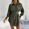 Женское осенне-зимнее однотонное платье с воротником-фонариком и высокой талией, асимметричное платье-рубашка