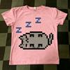 Cute Sleepy Gray Pixel Cat Three Zzz Symbol Graphic T Shirt Simple Pixel Animal Print Cotton Unisexs and Womens T Shirt