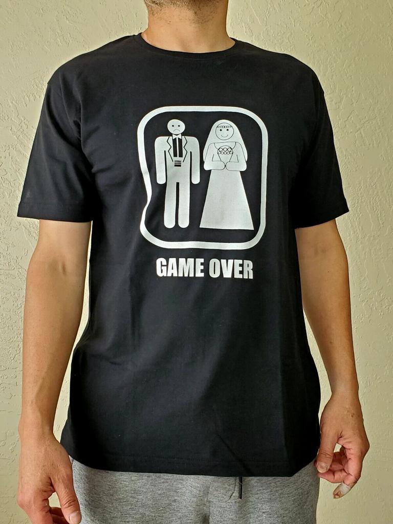 Bride & Groom Funny Large T-shirt Tops Tees Unisex "Game Over" Wedding / Marriage celebration