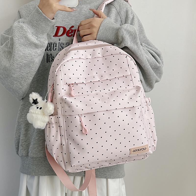 Student Schoolbag Polo Dot Women's Large Capacity Backpack Lightweight Class Backpack