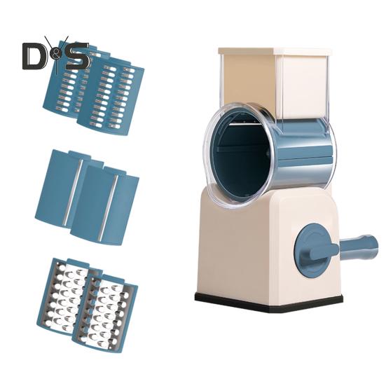 Измельчитель овощей без усилий, прочная присоска, 3 комплекта лезвий, удобный ручной роторный овощерезка, кухонные принадлежности