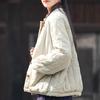 Johnature Women Vintage Linen Parkas Stand Long Sleeve Button Plus Cotton Warm Coat Winter Solid Color Chinese Style Parkas
