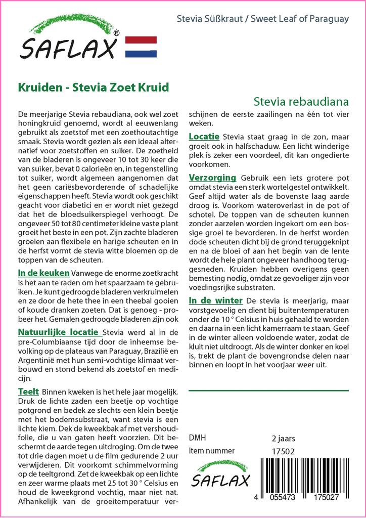 SAFLAX Garden in the Bag - Sweet Leaf of Paraguay - 100 семян - С субстратом в подходящем пакете - Stevia rebaudiana
