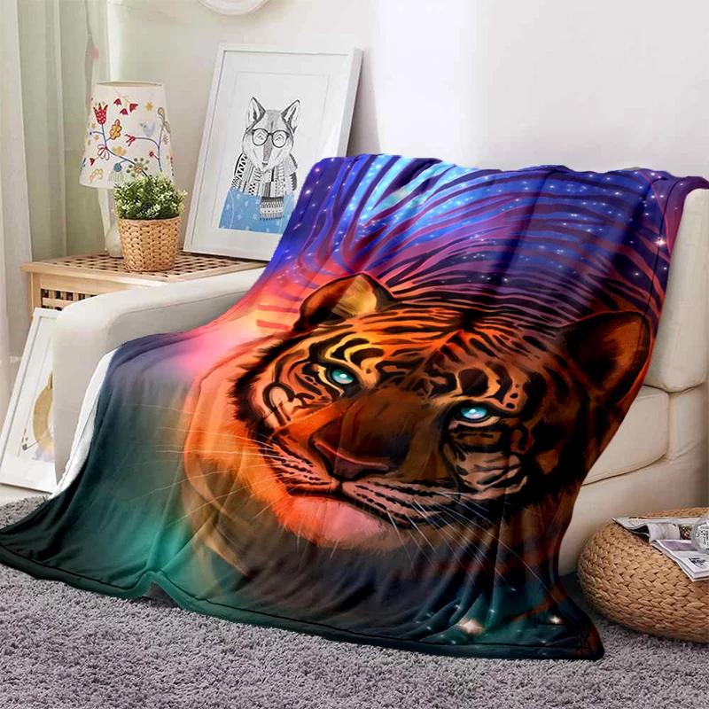 3D Tiger Throw Blanket Super Soft for Spring Line Art Flannel Blanket for Bed Sofa Couch Blanket King Full Size Autumn Modern