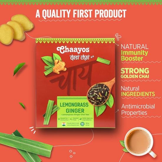 Chaayos Имбирный чай с лемонграссом — премиум-чай патти от кашля и простуды (100 г)