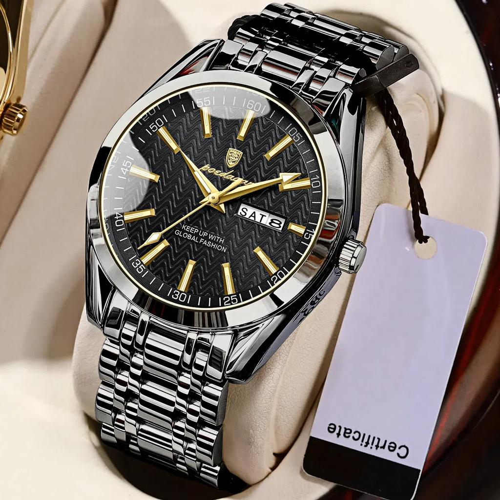 Men's Waterproof Luminous Dual Calendar Watch, Fashionable Quartz Watch Weekly Calendar Display Festival Gift Men's Exquisite Gift Watch