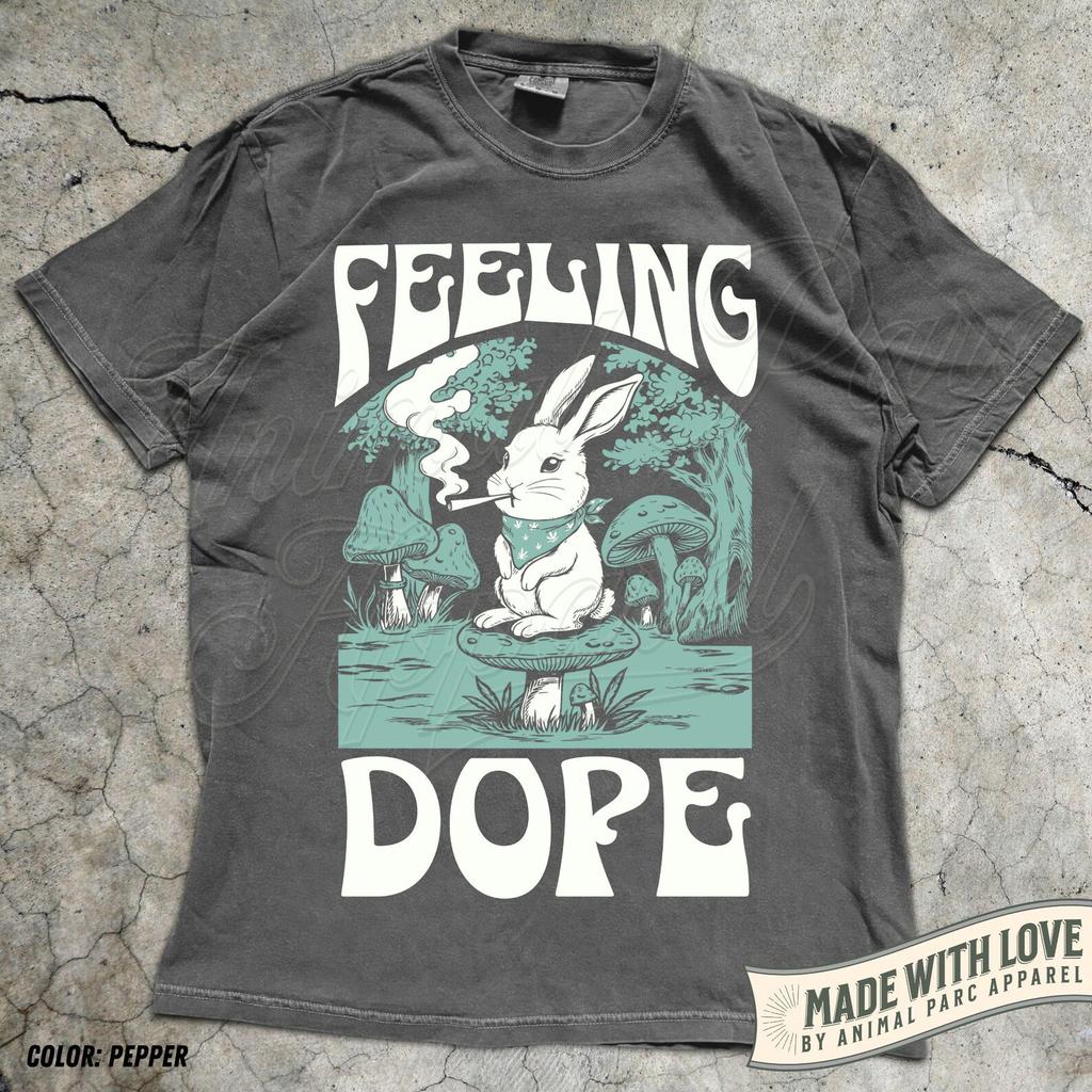 Feeling Dope Bunny Vintage T Shirt, 420 Weed Shirt, Rabbit Getting High Shirt Weed Funny Magic Mushroom Shirt Gift for Stoner Animals