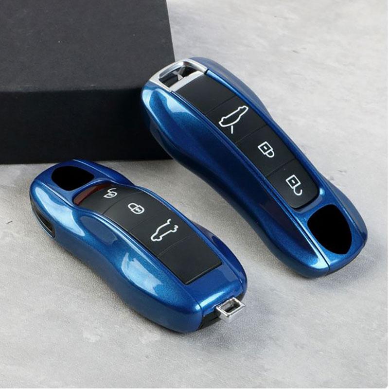 Sapphire Blue Luxury ABS Plastics Car Key Case Cover Shell for Porsche Boxster Cayman Panamera Cayenne Macan 718/911 Taycan