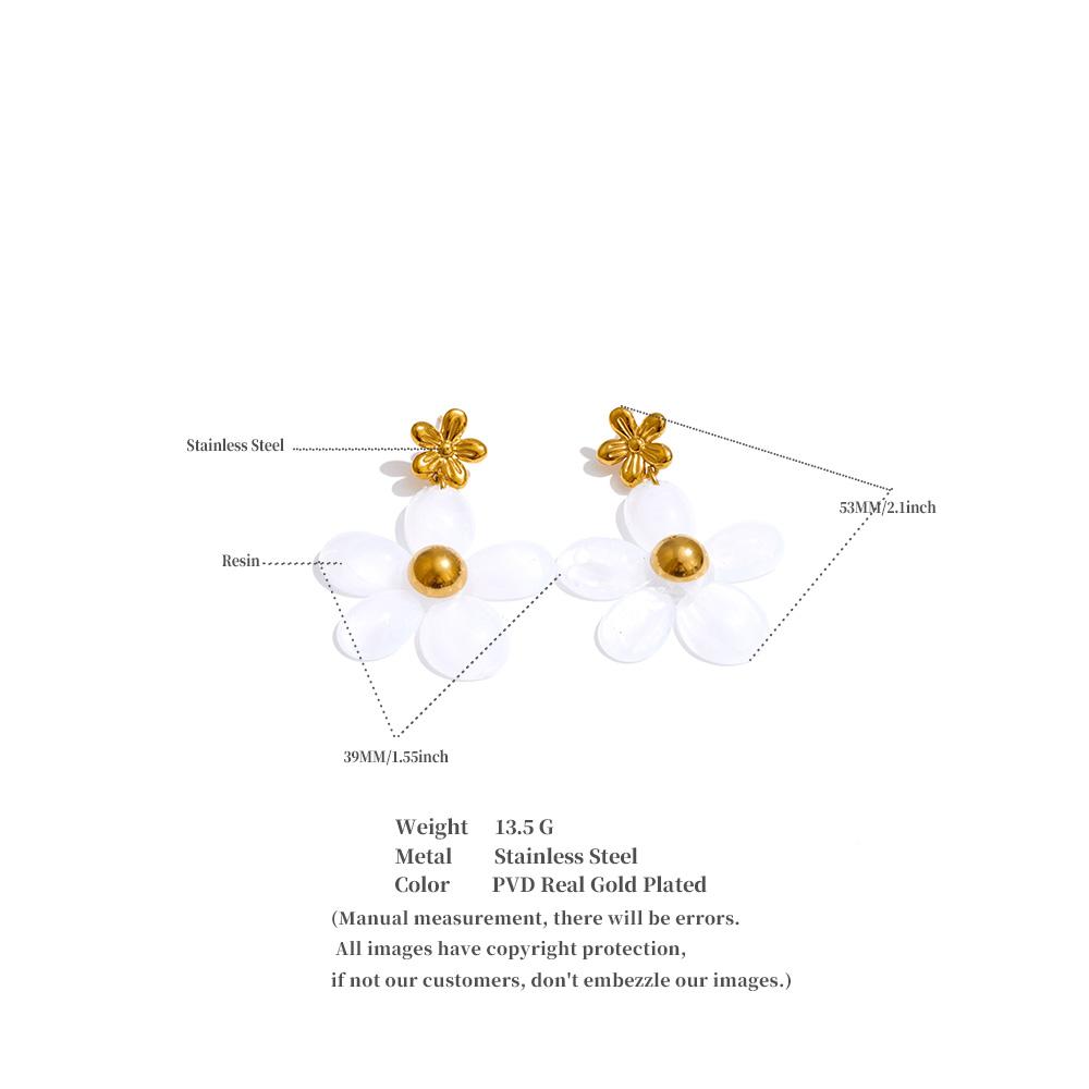 Yhpup Resin Flower Drop Dangle Earrings for Women Stainless Steel Fashion Jewelry Amber White Cyan Color