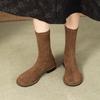 2025 новая осенне-зимняя замшевая тонкая обувь с круглым носком, средней высоты голенища, на низком каблуке, эластичные тонкие ботинки, с круглым носком, на плоской подошве, с рукавом, короткие ботинки женские