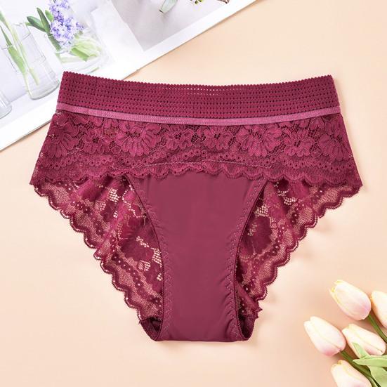 Women Underpants High Waist Hollow Out Lace Soft Breathable Anti-septic Stretchy Moisture-wicking Flower Embroidery Mesh Lady Panties Briefs
