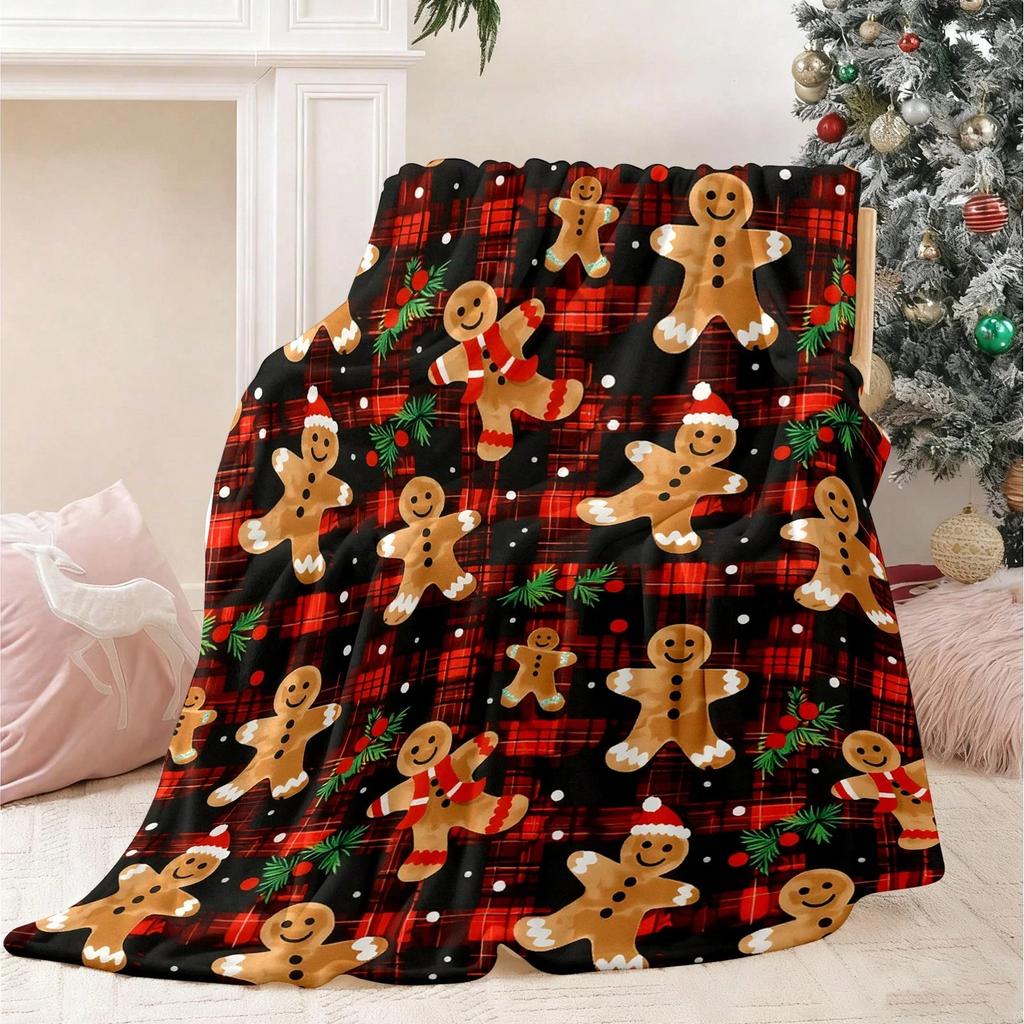 1 шт. Розовое одеяло из фланели с рождественским бантом и елкой, плоская 2D-печать, всесезонное для спальни, гостиной и кемпинга