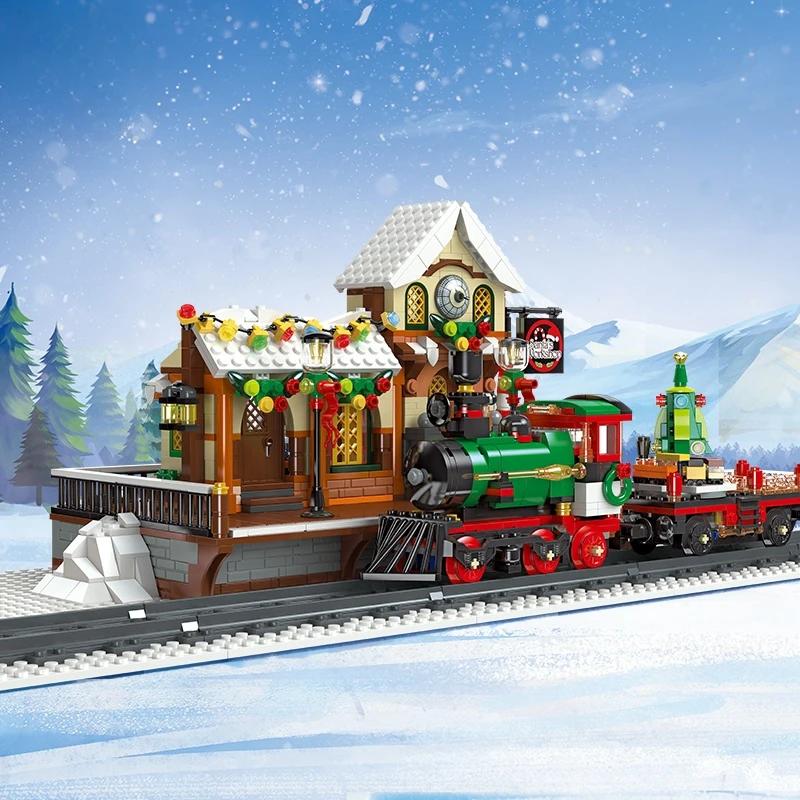 Нетоксичный Творческий Moc Электрический Рождественский Строительный Блок Моторизованная Модель Зимнего Праздничного Поезда Stem Инженерный Подарок Для Возраста 6+