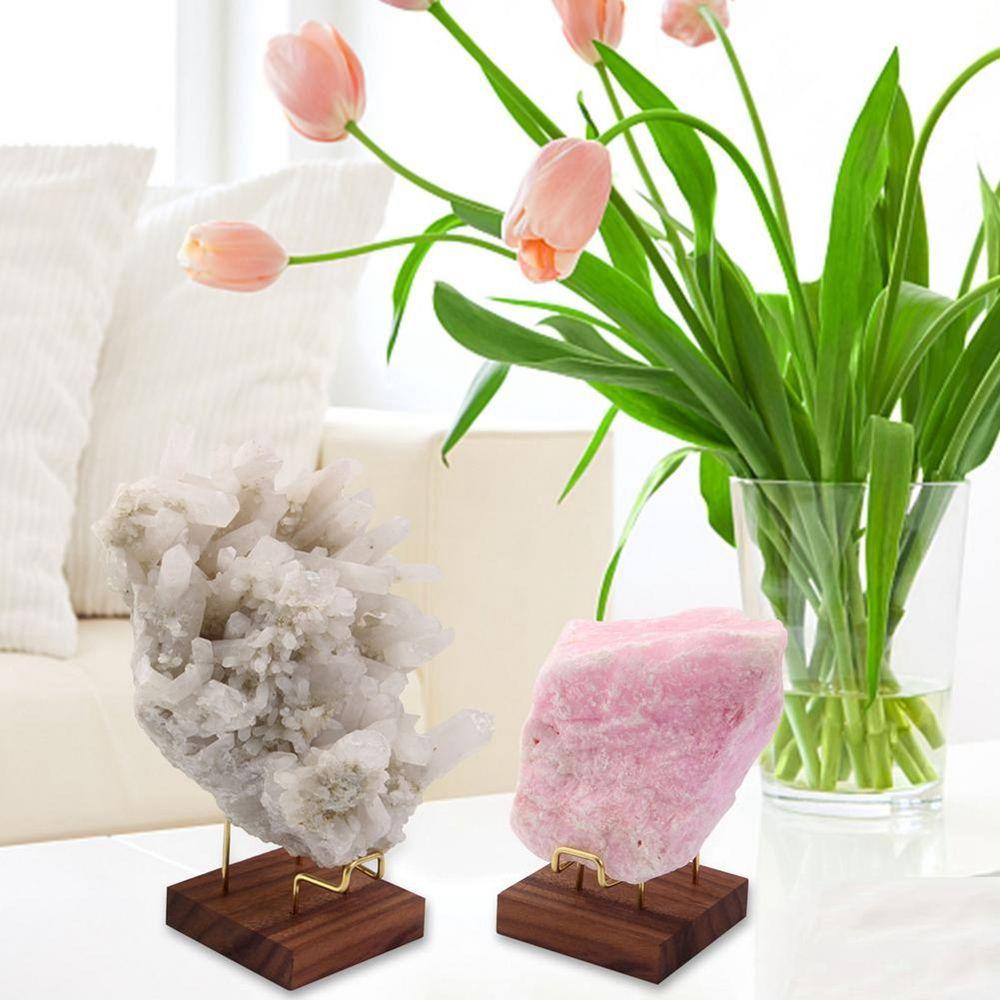 Metal Arm Home Decoraition For Crystal Minerals Display Holder Wood Support Base Rack Mineral Stand