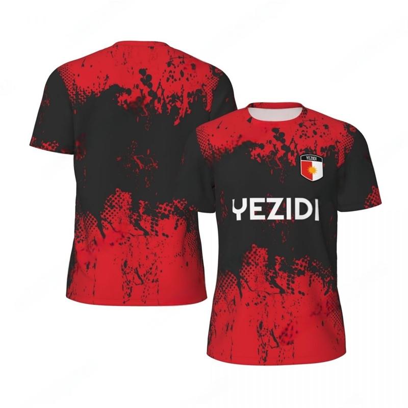 Fashion Yezidi Flag Graphic Football T Shirts For Men Trend 3D National Emblem Printed Sports T-shirts Loose Breathable Tees
