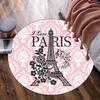 I Love Paris Eiffel Tower Floral Round Rug Flannel Romantic Travel Gift for Bedroom Bathroom France Themed Home Decoration