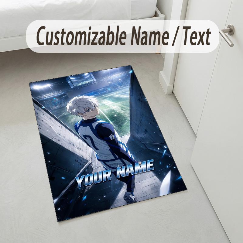 Personalized Crystal Velvet Carpet,Blue Lock Custom Printed Name, Plush Area Rug For Home Indoor Decor