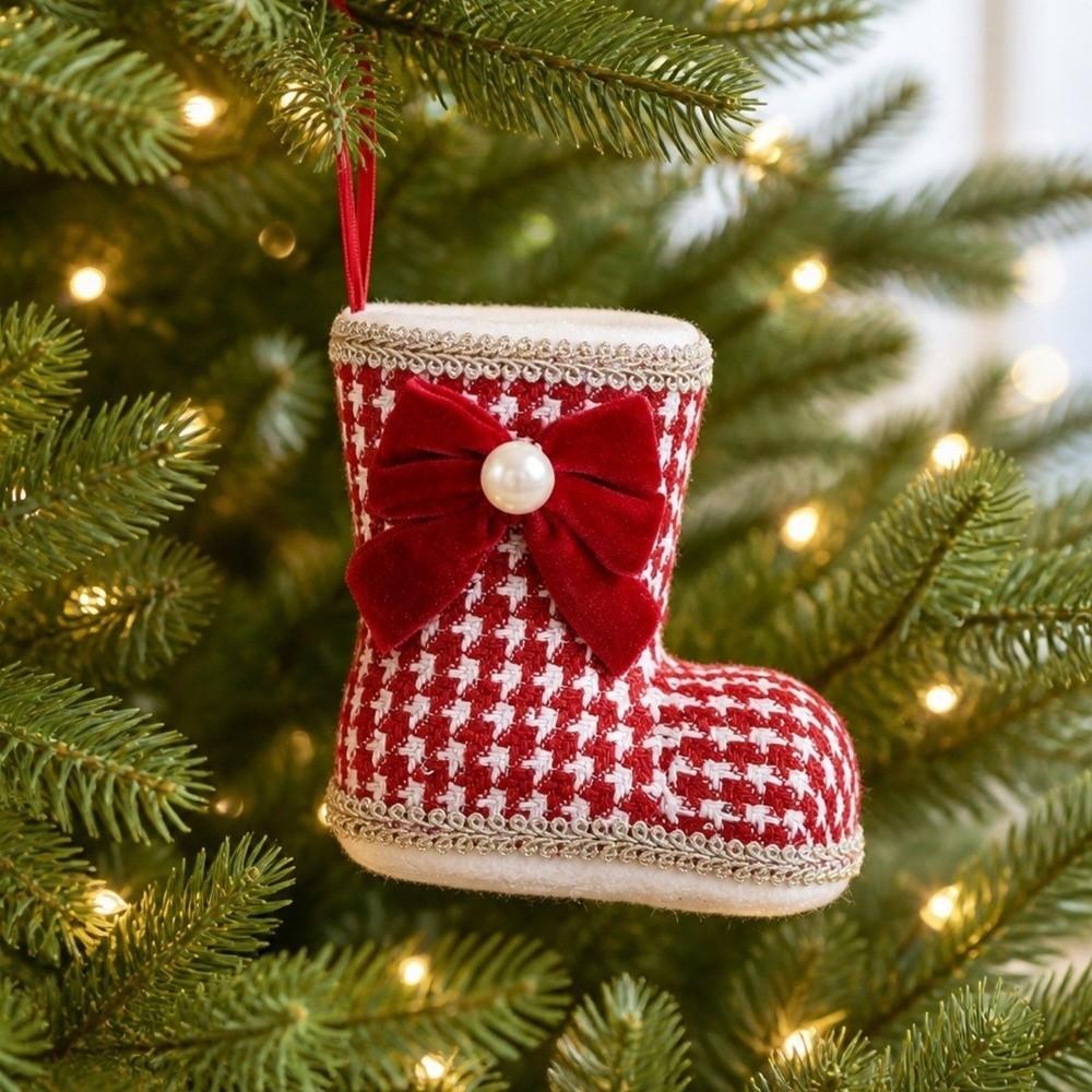 Elegant Christmas Boots Pendant Bowknot Xmas Tree Hanging Pendant New Year Decor