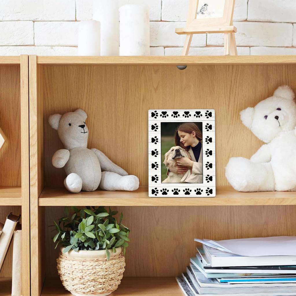 Paw Print Dog Cat Picture Frame 4x6, Dog Cat Gifts Wooden Picture Frame, Dogs Photo Frames, DogFrame, CatFrame, Gifts for DogLovers CatLovers