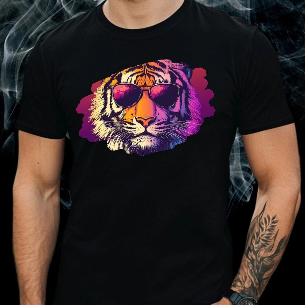 T-Shirt Herren Cooler Tiger mit Sonnenbrille Motiv Baumwolle Größe S bis 5XL