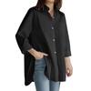 Women's  Casual Fashion Solid Color Single-breasted Lapel  Stitching Long-sleeved Loose Shirt