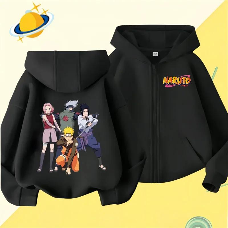 2025 MINISO Anime Naruto Kids Zipper Hoodie Cartoon Print Autumn/Winter Long-sleeved Hooded Sweatshirt Casual Top for Boys and Girls