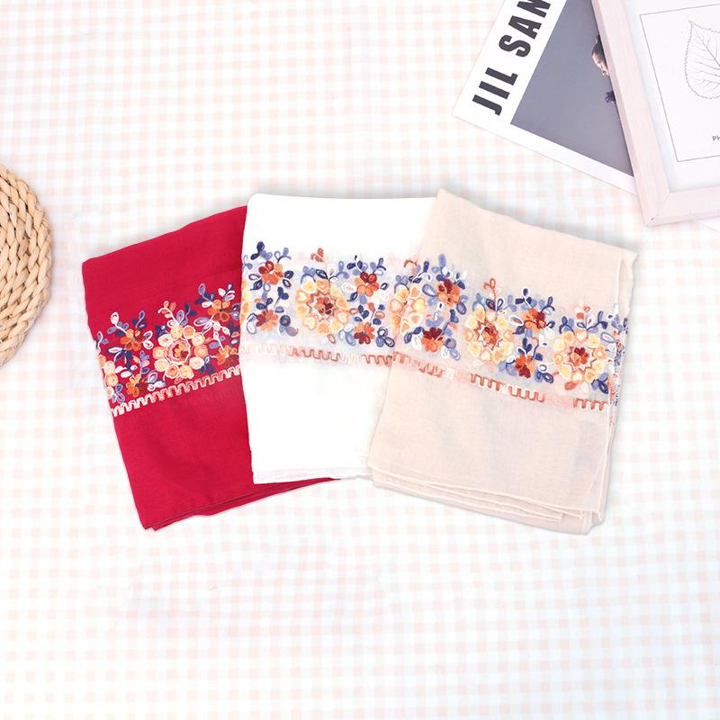 Женская шаль для путешествий с вышивкой в стиле ретро из хлопка и льна, хиджаб, защита от солнца, теплая пляжная накидка, накидка для пустыни, богемный шарф