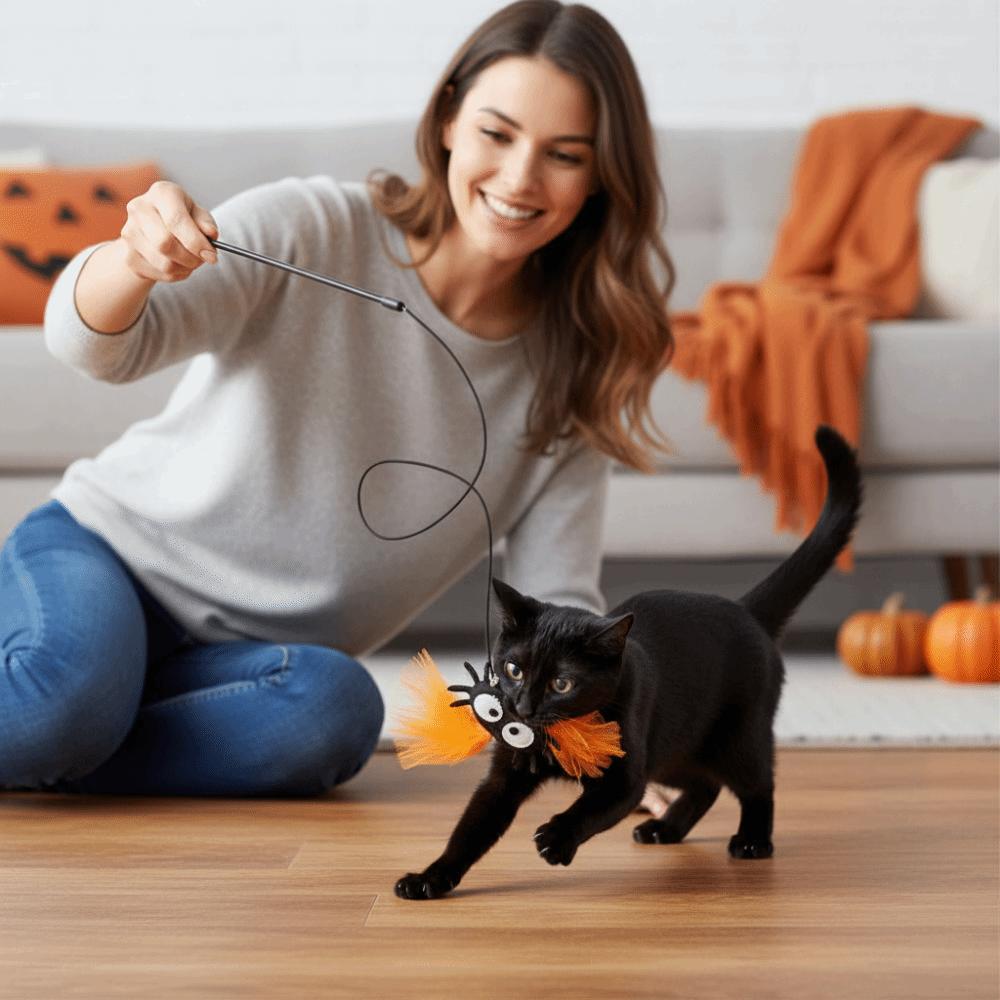 3Pcs Funny Halloween Cat Wand Toy Interactive Play Cat Toy Pole Kitten Entertainment