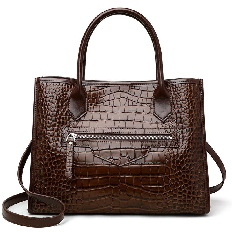 Роскошная черная сумка-тоут из коровьей кожи с тиснением под крокодила – Элегантная и практичная для путешествий