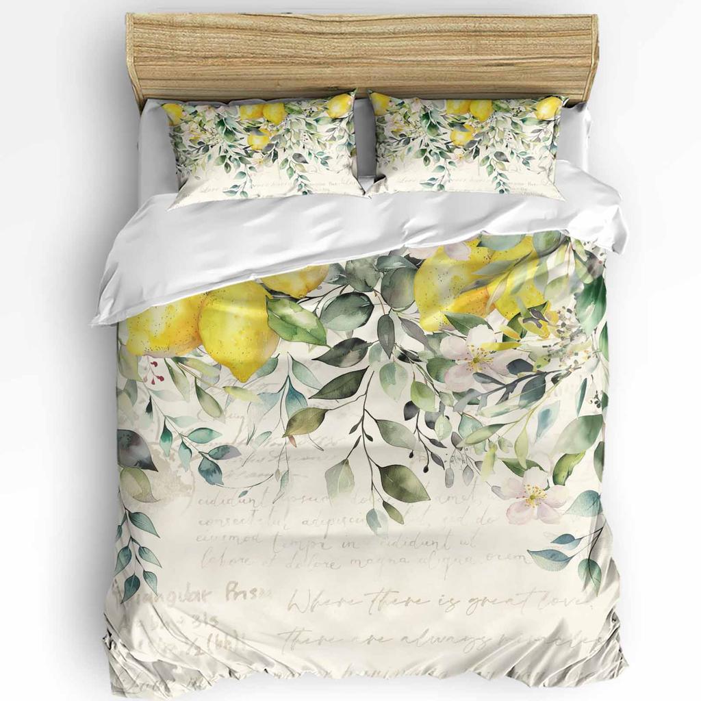 Watercolor Lemon Fruit White Yellow Duvet Cover With Pillow Case Custom 3pcs Bedding Set Quilt Cover Double Bed Home Textile