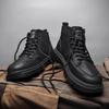 Men's 2024 Anti-Slip Soft Sole British Style Leather High-Top Boots, Work Boots, Martin Boots, Plus Velvet for Autumn and Winter.