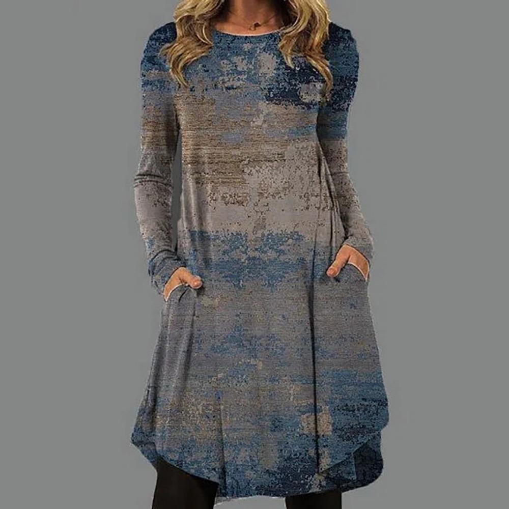 JPNTKY Women's Fashion Autumn Winter Long Sleeve O-Neck Casual Dresses