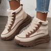 Women'S Warm High-Top Sneakers with Faux Fur Lining - Brown and Beige Round Toe Thick Sole Casual Comfort Shoes