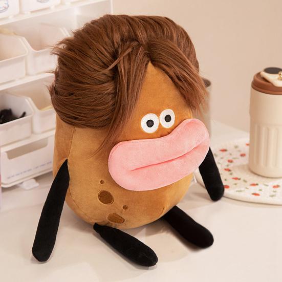 Плюшевая игрушка Мультяшная картошка с коричневыми волосами, сосисочная форма, милые губы, мягкая, набивка из ПП-хлопка, овощная плюшевая игрушка, кукла для комфорта детей, украшение для дома, День рождения
