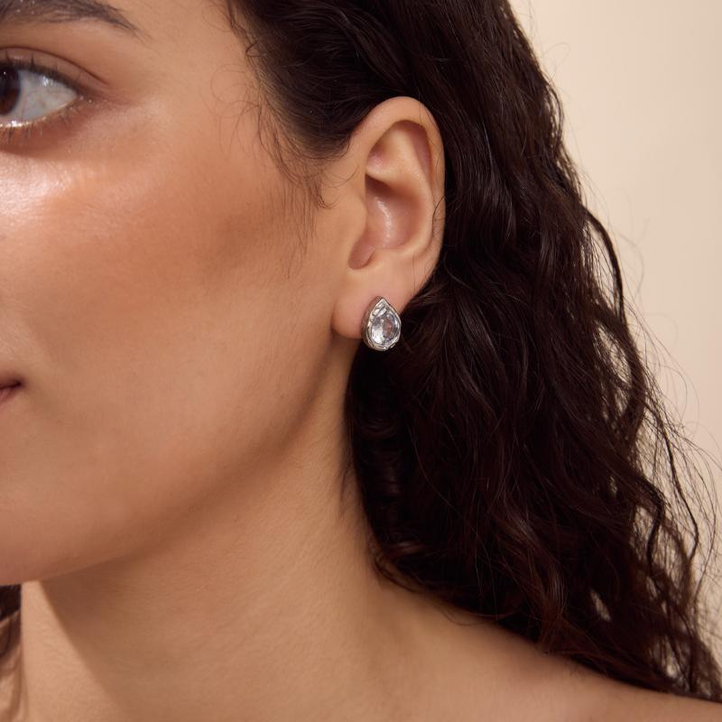 Stainless Steel Waterproof Stud Earrings for Women Minimalist Geometric Zircon Decor Fashion Jewelry for Casual Outings