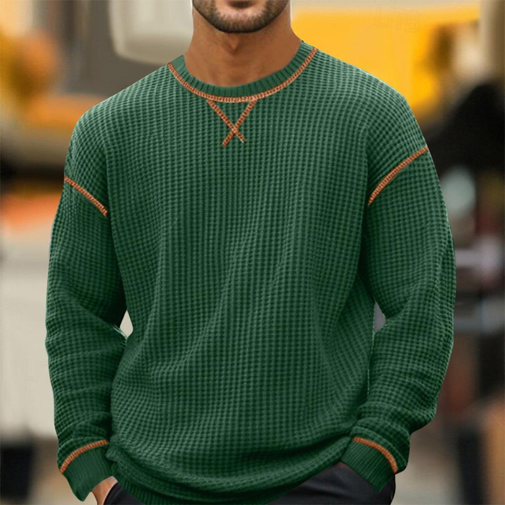 Men's Solid Color Round Neck Long Sleeve Tops Men's Sports Large Size Casual Round Neck Tops