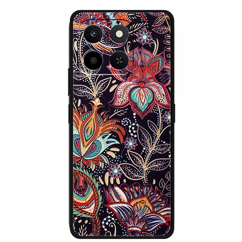 3D Emboss Case For Honor Play 10T 400 Smart 4G 5G Relief Flower Back Cover Black TPU Silicone Soft Case For Honor X7d 4G 5G Para