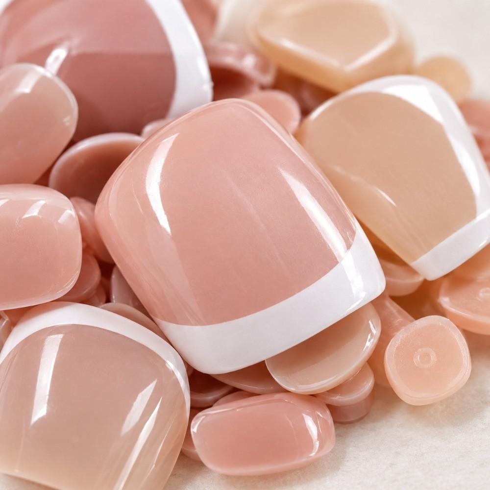 216pcs Glossy Finish Fake Feet Toenails Short Square Shape False Toenails Kit Party Wear