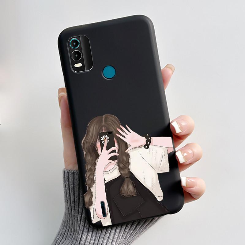 Мягкий ударопрочный черный чехол для Nokia C21 Plus, корпус для Nokia C22, популярный вирусный пушистый белый кролик, принт на задней крышке