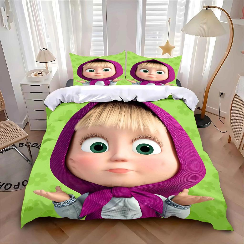 Catoon Duvet Cover Set Masha and Bears Bedding Set Children's Gift Teenagers Kids Adult 2/3piece set Single Twin Full Queen Size