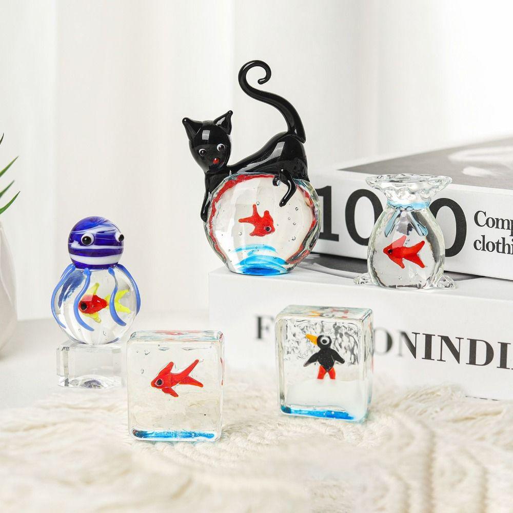Home Decor Mini Pocket Fish Ornaments Tabletop Ornament Living Room Black Cat Ornaments Office Desktop Glass Fish Delicate