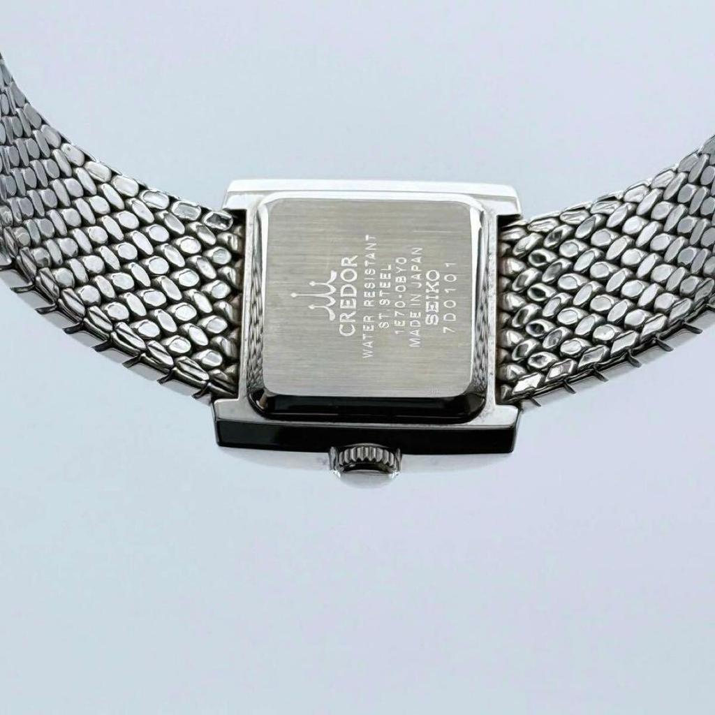 SEIKO CREDOR квадратные с бриллиантами две белых серебристых 1E70-0BY0 безель, форма, женские наручные часы, стрелки, циферблат, отделка