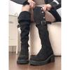 Western Knee Boots Women's High Boots French Retro Black Outer Wear Thick-soled Boots Increase the Height of Autumn and Winter New Models